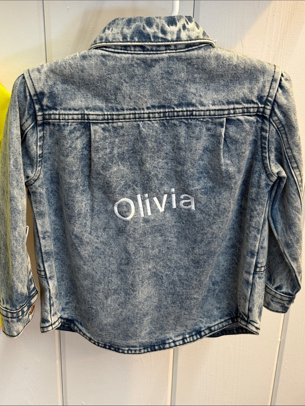 wonder nation Washed Denim Jacket with White Olivia Embroidery - Blue